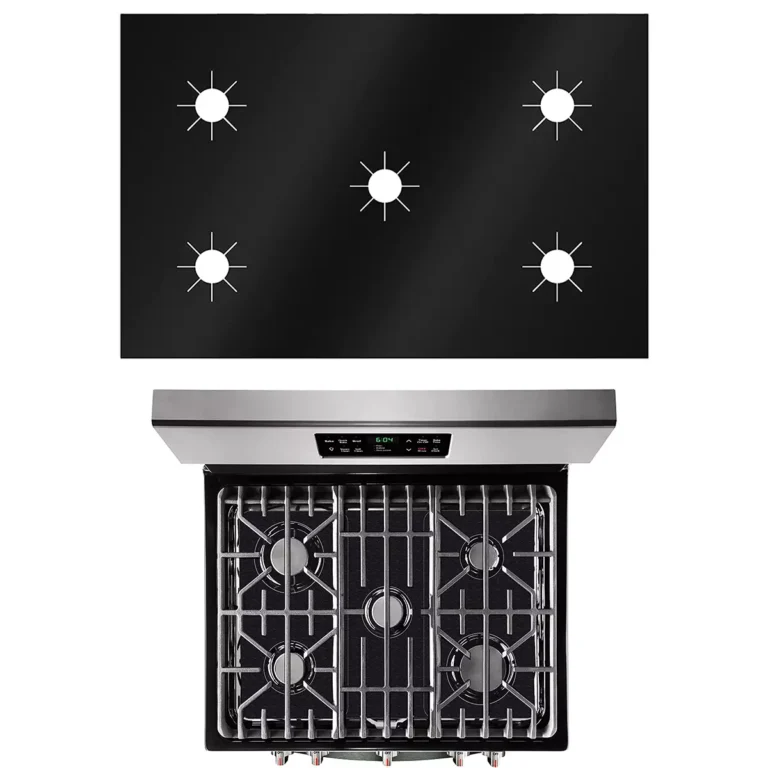 Full view of single-piece 5-burner universal gas stove protectors layout on a premium range, manufactured by factory Tianyu Synthetic.