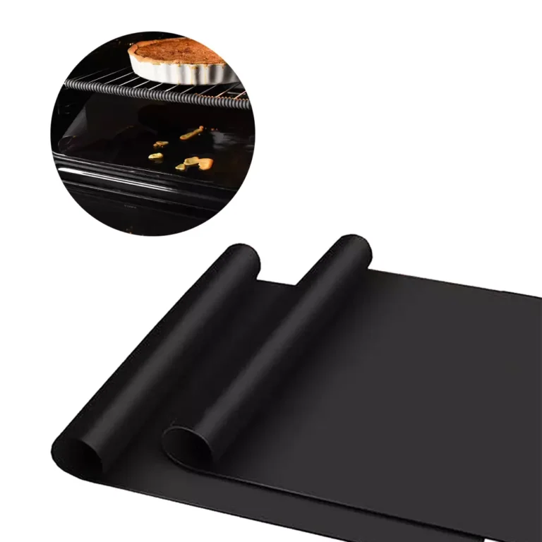 PTFE Oven Bottom Liner roll in black color with pre-cut rounded corners for smooth commercial oven spill protection and wholesale sourcing.