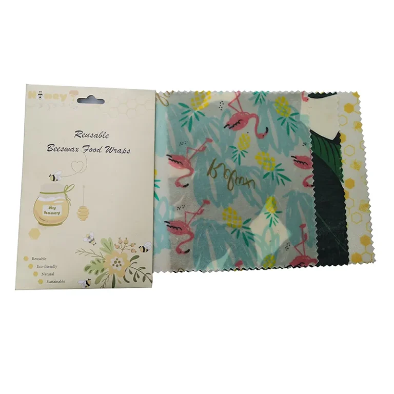 An eco-friendly 3-pack assortment of organic **beeswax food wrap wholesale** sets displayed with their premium retail paper packaging sleeves.