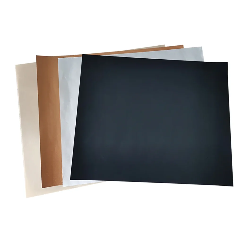 Premium non-stick PTFE grill mat quality samples in black, silver, brown, and beige, manufactured directly by Tianyu Synthetic for global B2B wholesale.