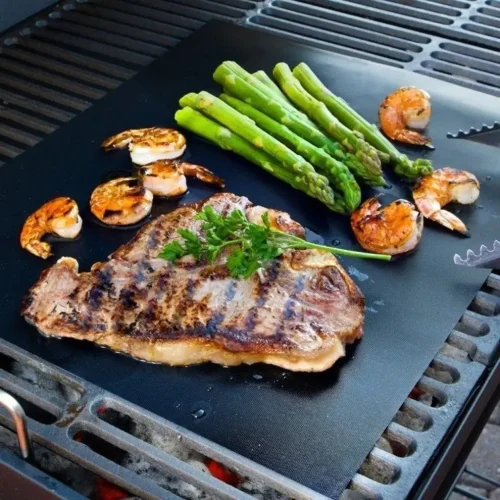 non stick grill mat in use for bbq grilling showing oem odm manufacturing capability