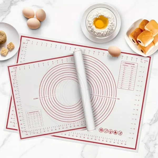 silicone pastry mat with measurements for dough rolling and baking preparation
